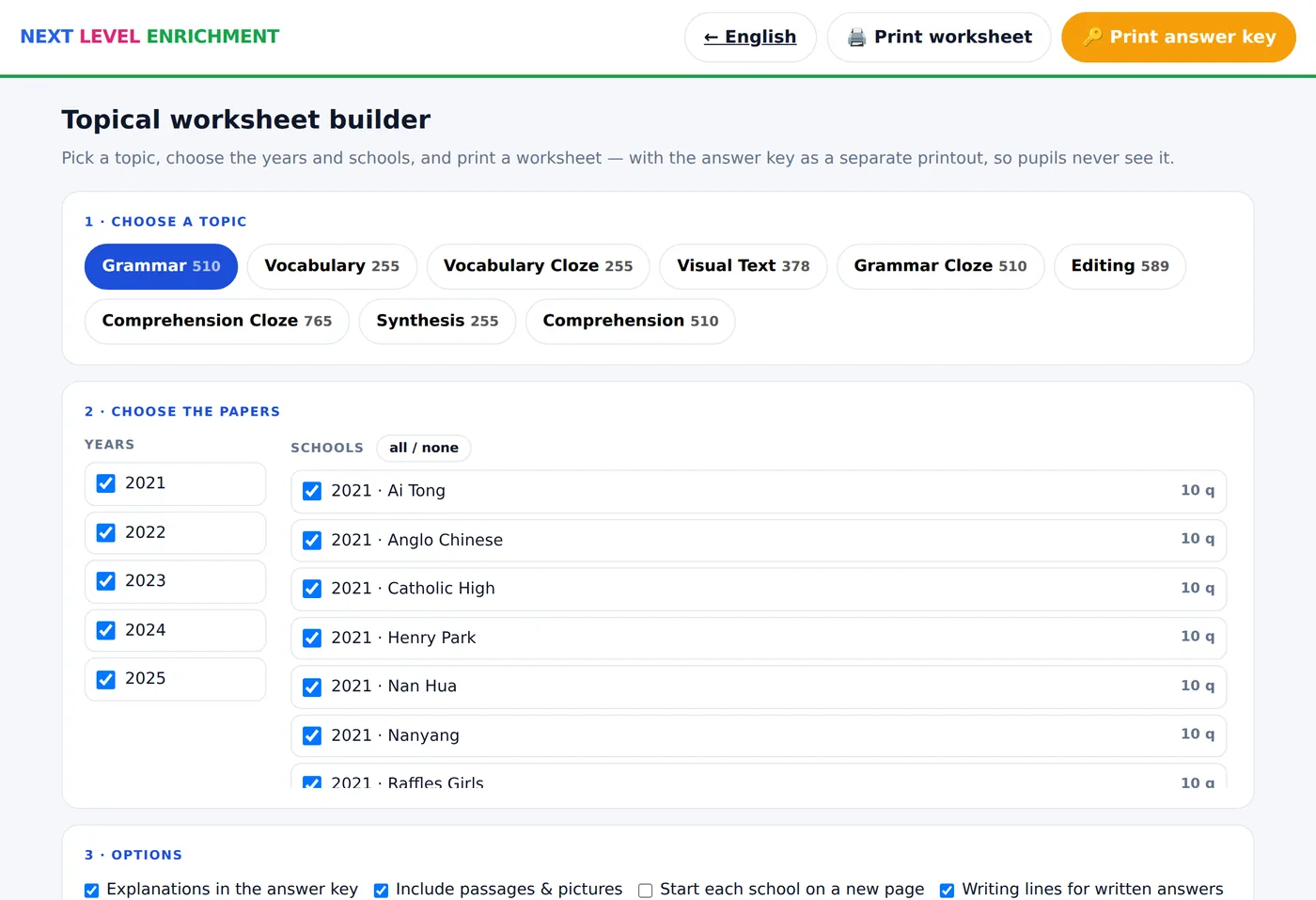 Topical worksheet builder
