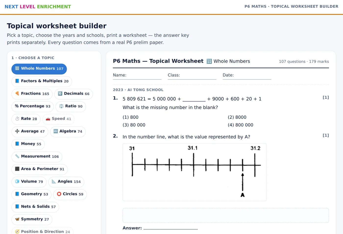Topical worksheet builder